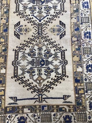 Tappeto antico lana beige e blu