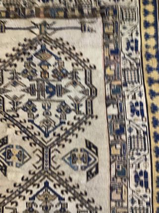 Tappeto antico lana beige e blu