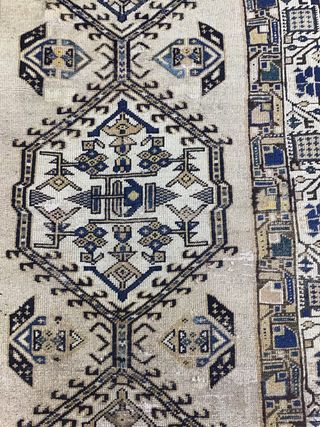 Tappeto antico lana beige e blu