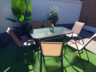 Jardín/Terraza: Mesa Cristal + 6 Sillas (NUEVO)