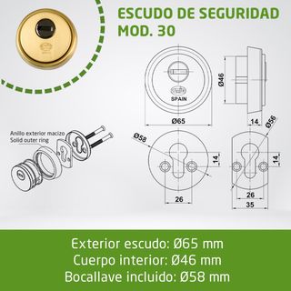 Escudo seguridad Amig latón dorado Ø65 mm