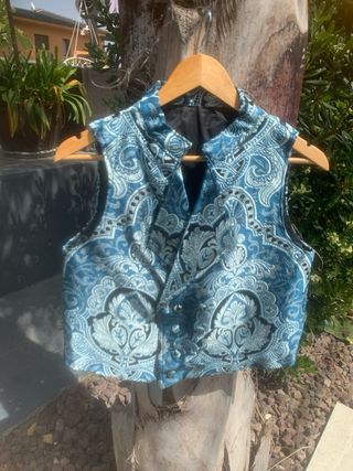 Chaleco Fallero Talla M Brocado Azul/Plata/ negro.