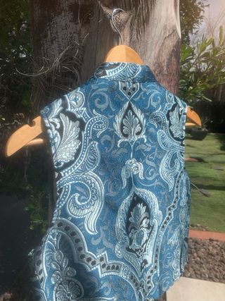 Chaleco Fallero Talla M Brocado Azul/Plata/ negro.