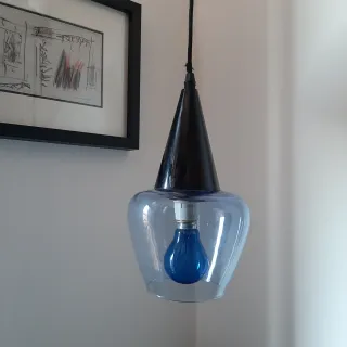 Lampadario vintage vetro celeste anni '70