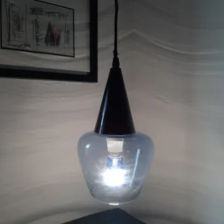 Lampadario vintage vetro celeste anni '70