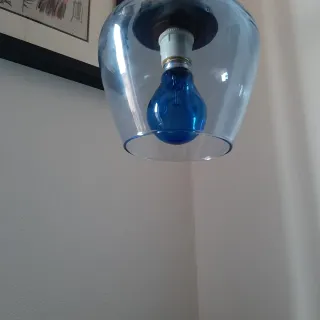 Lampadario vintage vetro celeste anni '70