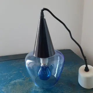 Lampadario vintage vetro celeste anni '70