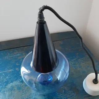 Lampadario vintage vetro celeste anni '70
