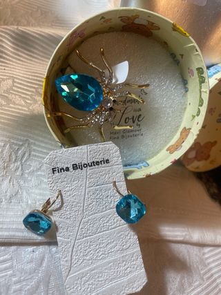 Anillo araña y pendientes cristal turquesa de Lujo