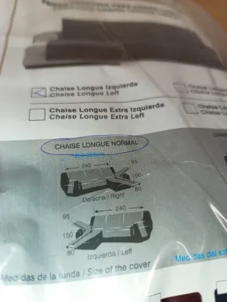 Funda sofá chaiselongue gris