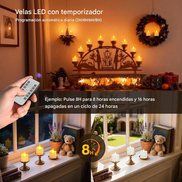 12 Velas LED Recargables con Mando
