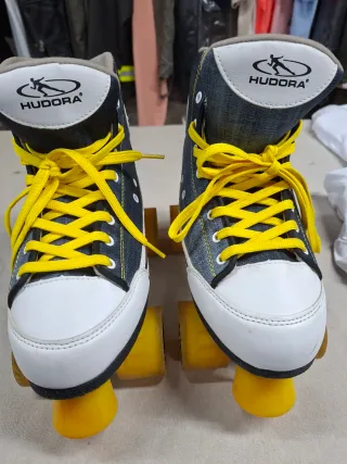 Pattini a rotelle Hudora denim con lacci gialli