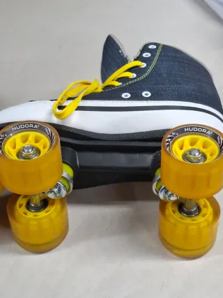 Pattini a rotelle Hudora denim con lacci gialli