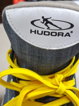 Pattini a rotelle Hudora denim con lacci gialli