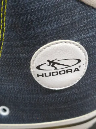 Pattini a rotelle Hudora denim con lacci gialli
