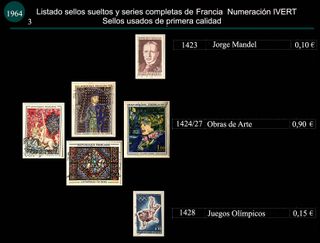 Sellos de Francia años 1964 y 65 Usados