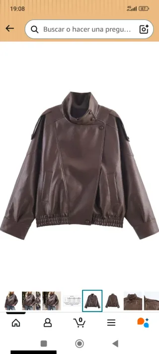 Cazadora efecto piel marrón