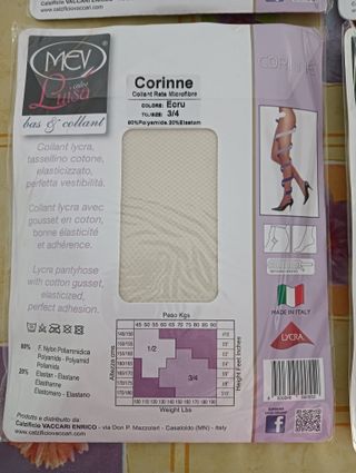 4 paia, collant a rete microrete,3/4, blu ed ecru