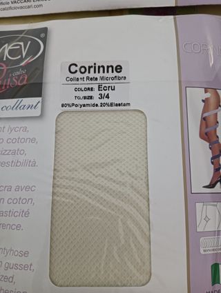 4 paia, collant a rete microrete,3/4, blu ed ecru