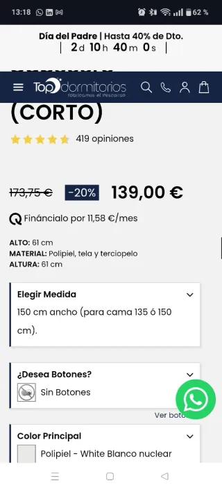 Cabecero Cama 150cm
