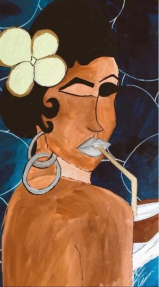 Dipinto originale donna con fiore