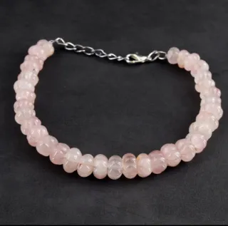 Pulseira Contas Esculpidas Quartzo Rosa Natural