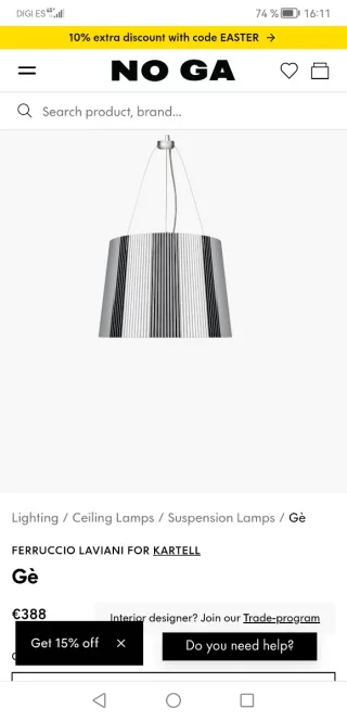 Lámpara Diseño Kartell GE Plata