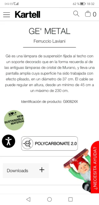 Lámpara Diseño Kartell GE Plata