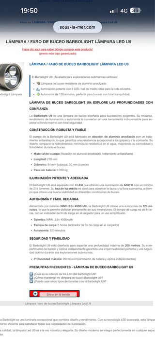 Linterna foco de buceo Barbolight U9