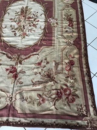 Tappeto Aubusson tessuto beige e rosa
