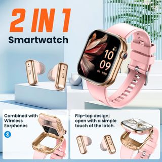 Reloj Inteligente con Auriculares Dorado/Rosa