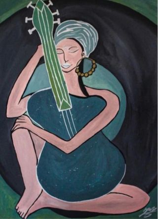 Dipinto originale acrilico donna con chitarra