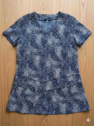 Conjunto falda y blusa azul y blanco