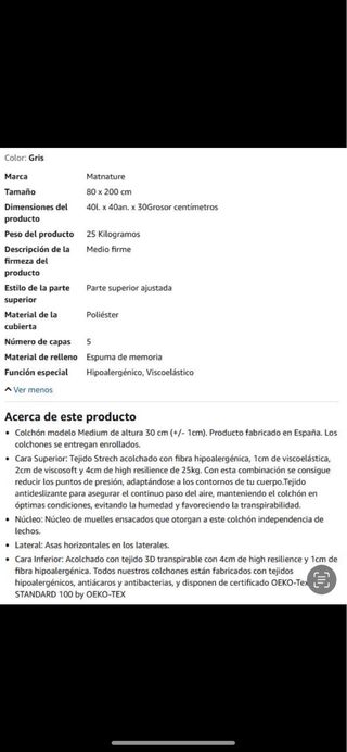 Colchón Mat Nature Platinum 80x200