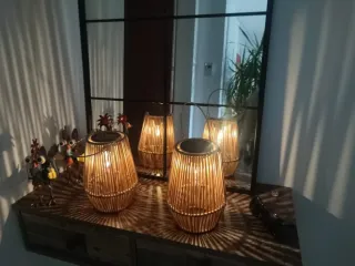 2 Faroles Solares imit. Ratán Impermeables