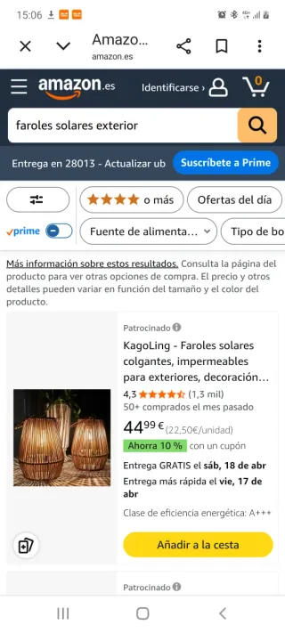 2 Faroles Solares imit. Ratán Impermeables