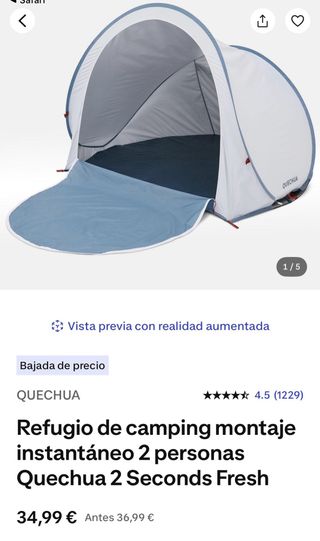 Carpa Quechua 2 Seconds Fresh 2 personas