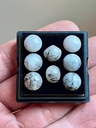 Lotto di 8 cabochon in quarzo rutile tourmalinato