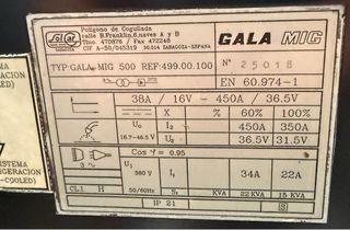 Maquina soldar refrigerada GALAGAR 500 🇪🇸
