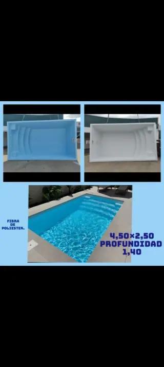 Piscina de poliéster azul o blanco.