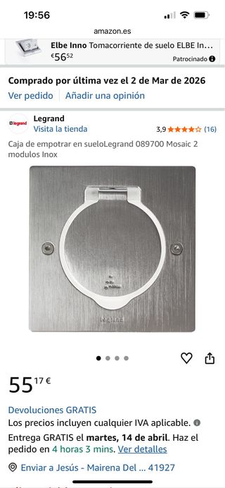 Caja empotrar suelo Legrand Mosaic Inox