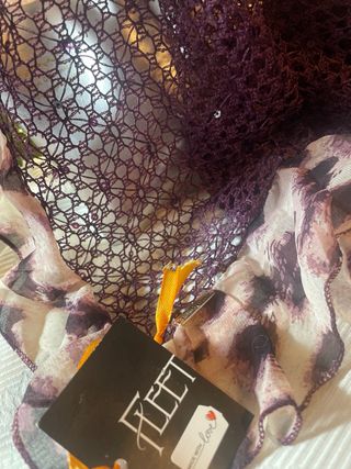 Foulard berenjena tejido hilo lentejuela Fiesta