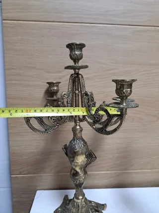 Pareja Candelabros Metal Dorado Vintage