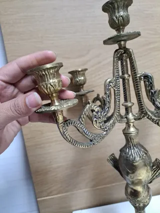 Pareja Candelabros Metal Dorado Vintage