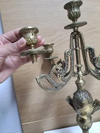 Pareja Candelabros Metal Dorado Vintage