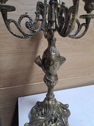 Pareja Candelabros Metal Dorado Vintage
