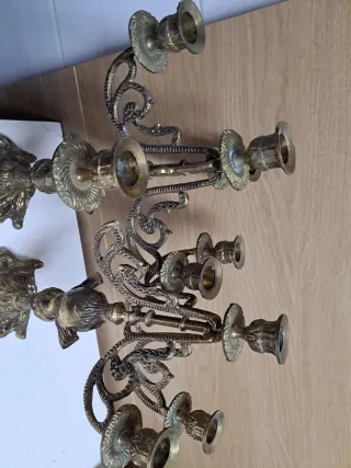 Pareja Candelabros Metal Dorado Vintage