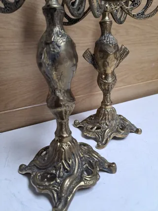 Pareja Candelabros Metal Dorado Vintage
