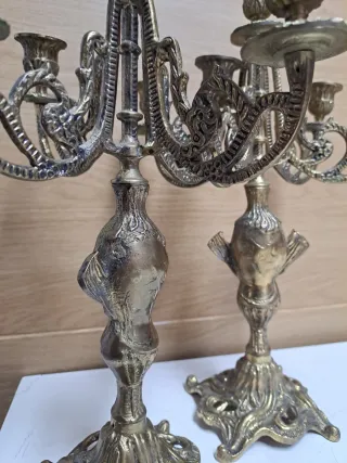 Pareja Candelabros Metal Dorado Vintage