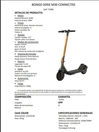 Patinete Eléctrico Bongo Serie M30 Connected 2024